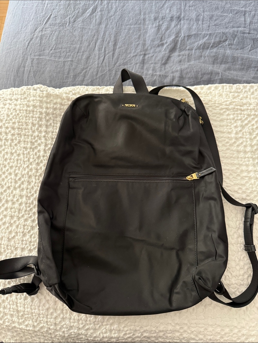 TUMI Nylon Backpack with Gold Hardware